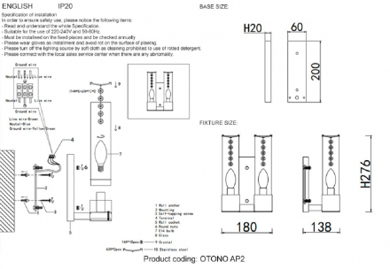 Бра Crystal Lux OTONO AP2 BRASS/TRANSPARENTE