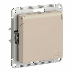 Розетка 2К+З Schneider Electric AtlasDesign 16A 250V со шторками и крышкой песочный ATN001246