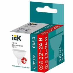 Лампа светодиодная IEK GU5.3 8W 4000K матовая LLE-MR16-08-12-24-40-GU5