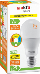 Лампа светодиодная Akfa Lighting E27 7W 3000/4000/6500K матовая FLLBL0727TCSA