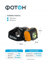 Налобный светодиодный фонарь Фотон от батареек 60х45 180 лм RSH-700 23129
