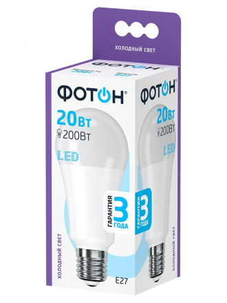 Лампа светодиодная Фотон E27 20W 6500K матовая 23395