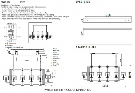 Подвесная люстра Crystal Lux Nicolas SP10 L1300 Nickel/White