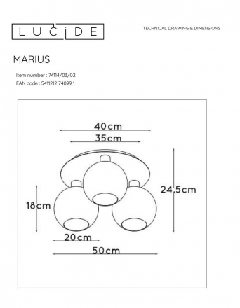 Потолочная люстра Lucide Marius 74114/03/02