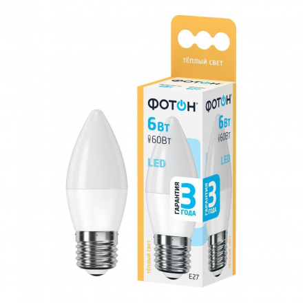 Лампа светодиодная Фотон E27 6W 3000K матовая 22813