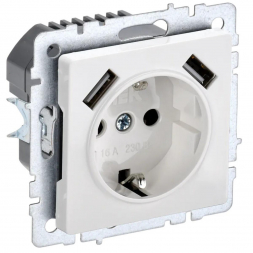 Розетка 1-местная 16А с USB A+A 3.1А IEK Brite с зазем. и защит. шторками РЮш10-2-БрБ белая BR-R14-16-U21-D31-K01