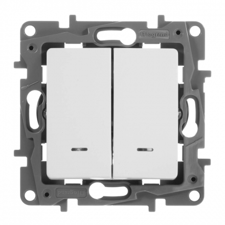 Переключатель двухклавишный Legrand Etika 10A 250V с подсветкой белый 672216