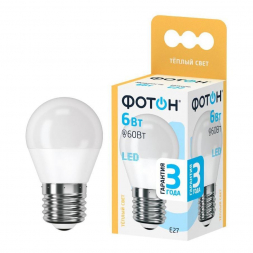 Лампа светодиодная Фотон E27 6W 3000K матовая 22817