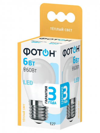 Лампа светодиодная Фотон E27 6W 3000K матовая 22817