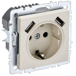 Розетка 1-местная 16А с USB A+A 3.1А IEK Brite с зазем. и защит. шторками РЮш10-2-БрКр бежевая BR-R14-16-U21-D31-K10
