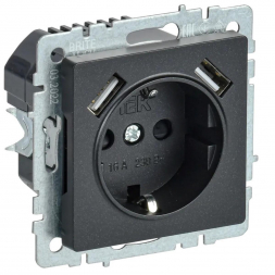 Розетка 1-местная 16А с USB A+A 3.1А IEK Brite с зазем. и защит. шторками РЮш10-2-БрЧ черная BR-R14-16-U21-D31-K02